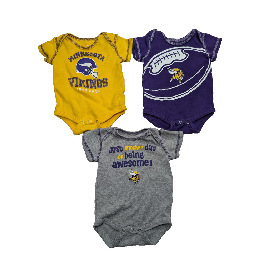 Minnesota Vikings Official NFL Team Infant 3 pack One Piece Body Suits 0-3 Month